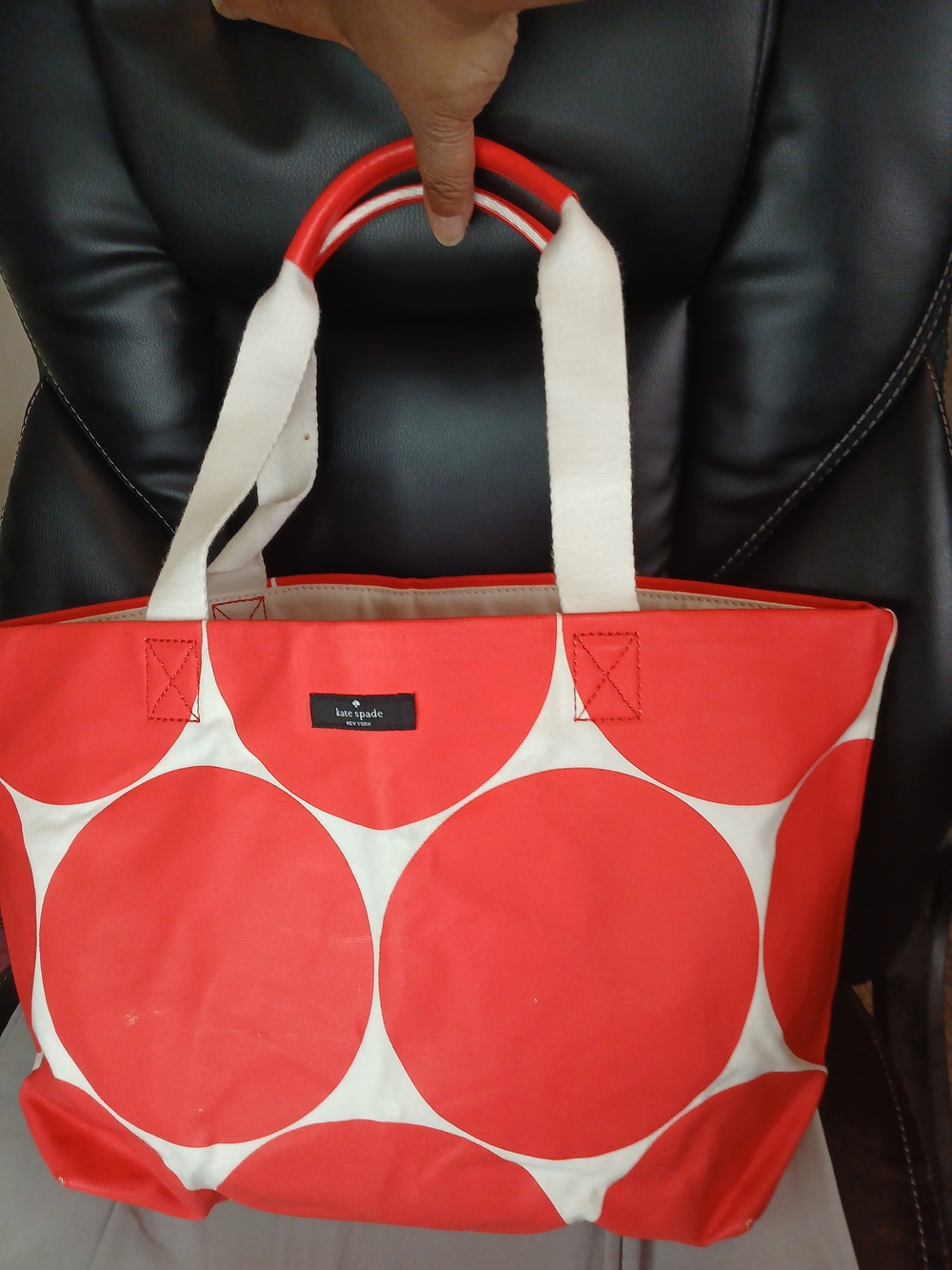 kate spade Pink & White Circle Canvas Tote Bag
